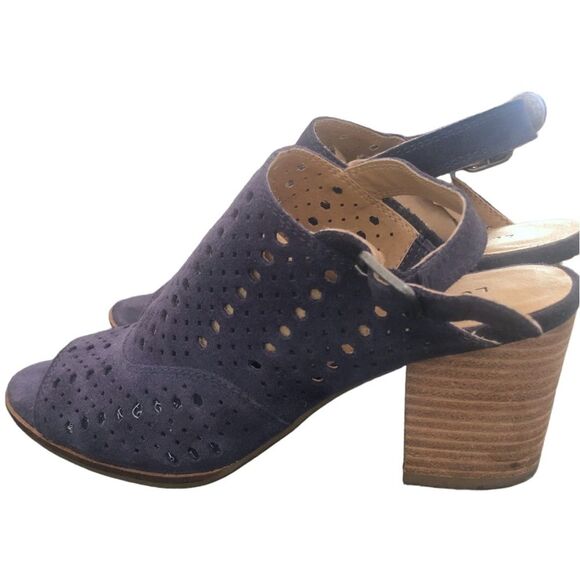 Lucky Brand Women Sz 6.5 Laser Cut Slingback Open Toe Block Heels Sandals - Picture 5 of 9